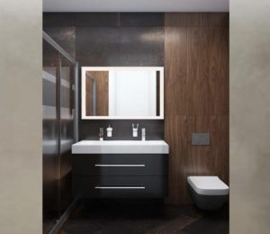 Ванная комната, дизайн проект, тумба с раковиной, зеркало, унитаз, полотенцесушитель, дизайн студия Васильевой Дарьи
