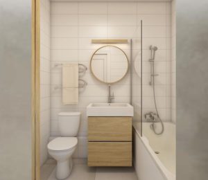 Ванная комната, дизайн проект, тумба с раковиной, зеркало, унитаз, полотенцесушитель, ванна, шкаф, дизайн студия Васильевой Дарьи