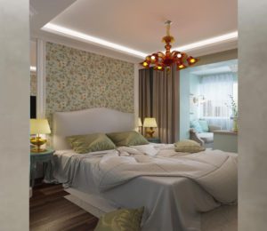 Спальня, дизайн проект, кровать, тумбочки, светильники, дизайн студия Васильевой Дарьи