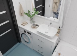 Ванная комната, дизайн проект, тумба с раковиной, зеркало, полотенцесушитель, ванна, встроенная стиральная машина, дизайн студия Васильевой Дарьи