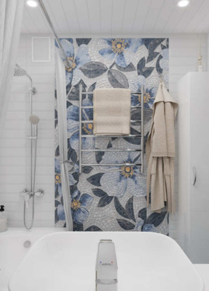 Ванная комната, дизайн проект, тумба с раковиной, зеркало, полотенцесушитель, ванна, встроенная стиральная машина, дизайн студия Васильевой Дарьи