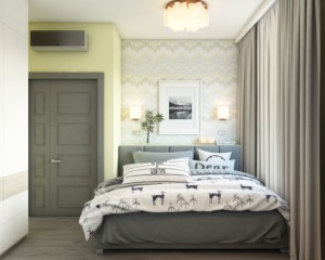Спальня, дизайн проект, кровать, шторы, люстра, дизайн студия Васильевой Дарьи
