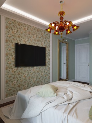 Спальня, дизайн проект, кровать, зеркало, люстра, дизайн студия Васильевой Дарьи