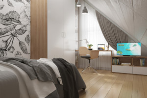 Спальня, дизайн проект, кровать, письменный стол, дизайн студия Васильевой Дарьи