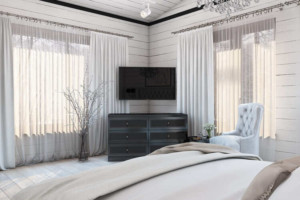 Спальня, дизайн проект, кровать, комод, шторы, дизайн студия Васильевой Дарьи