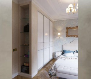 Спальня, дизайн проект, кровать, шкаф, тумбочки, люстра, дизайн студия Васильевой Дарьи