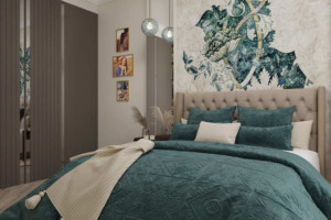 Спальня, дизайн проект, кровать, шкаф, тумбочки, шторы, дизайн студия Васильевой Дарьи