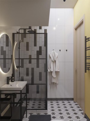 Ванная комната, дизайн проект, тумба с раковиной, зеркало, душевая, унитаз, полотенцесушитель, дизайн студия Васильевой Дарьи